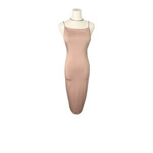 Naked Wardrobe Tan Midi Dress M | Backless Slip Adjustable Straps | *Flaw*